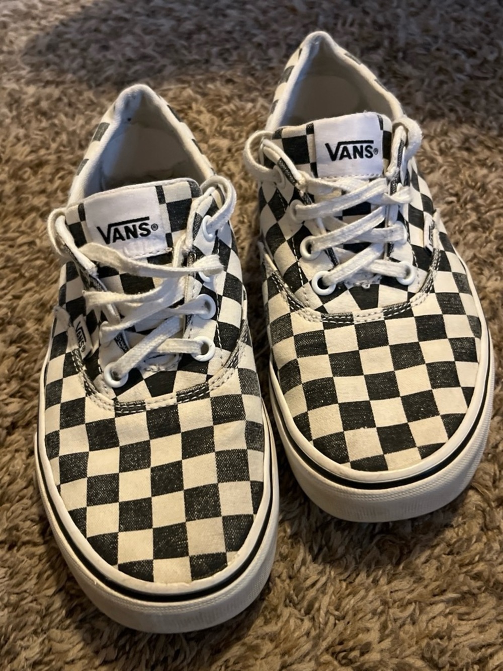 Women’s Vans Checkerboard Lace-Up Sneakers in Black and White